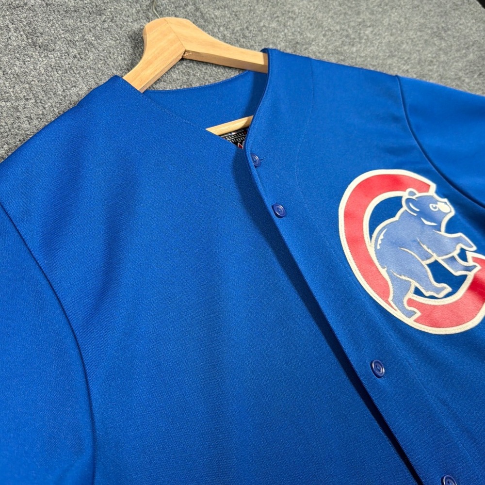 Majestic Chicago Cubs Baseball Jersey Vintage Mens Large Blue Walking Bear